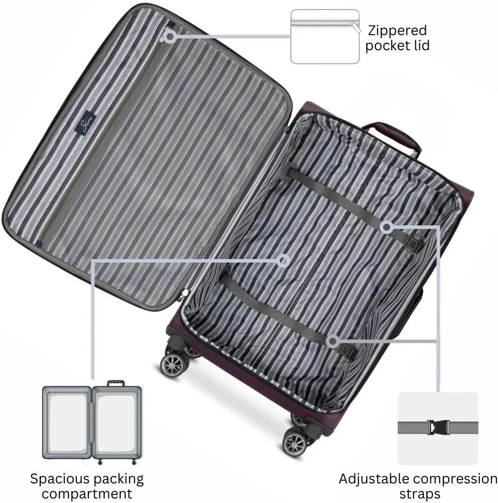 Skyway Epic Softside Carry-On Luggage - Lightweight Suitcase with Wheels for Travel | TSA Approved Carry-On Bag | Spinner Suitcase | Carry-On Luggage with Telescoping Handle, 20 inch, Plum