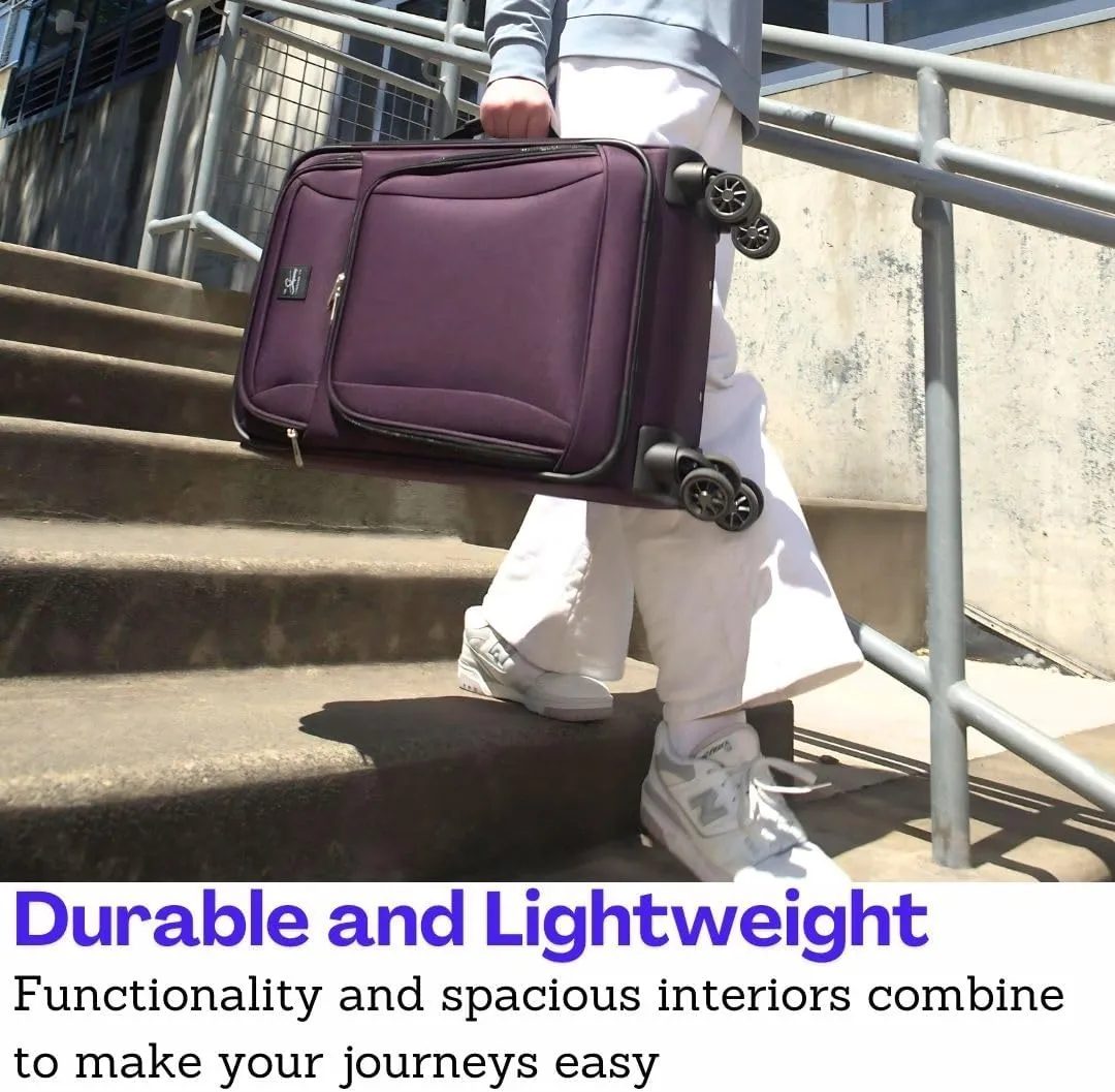 Skyway Epic Softside Carry-On Luggage - Lightweight Suitcase with Wheels for Travel | TSA Approved Carry-On Bag | Spinner Suitcase | Carry-On Luggage with Telescoping Handle, 20 inch, Plum