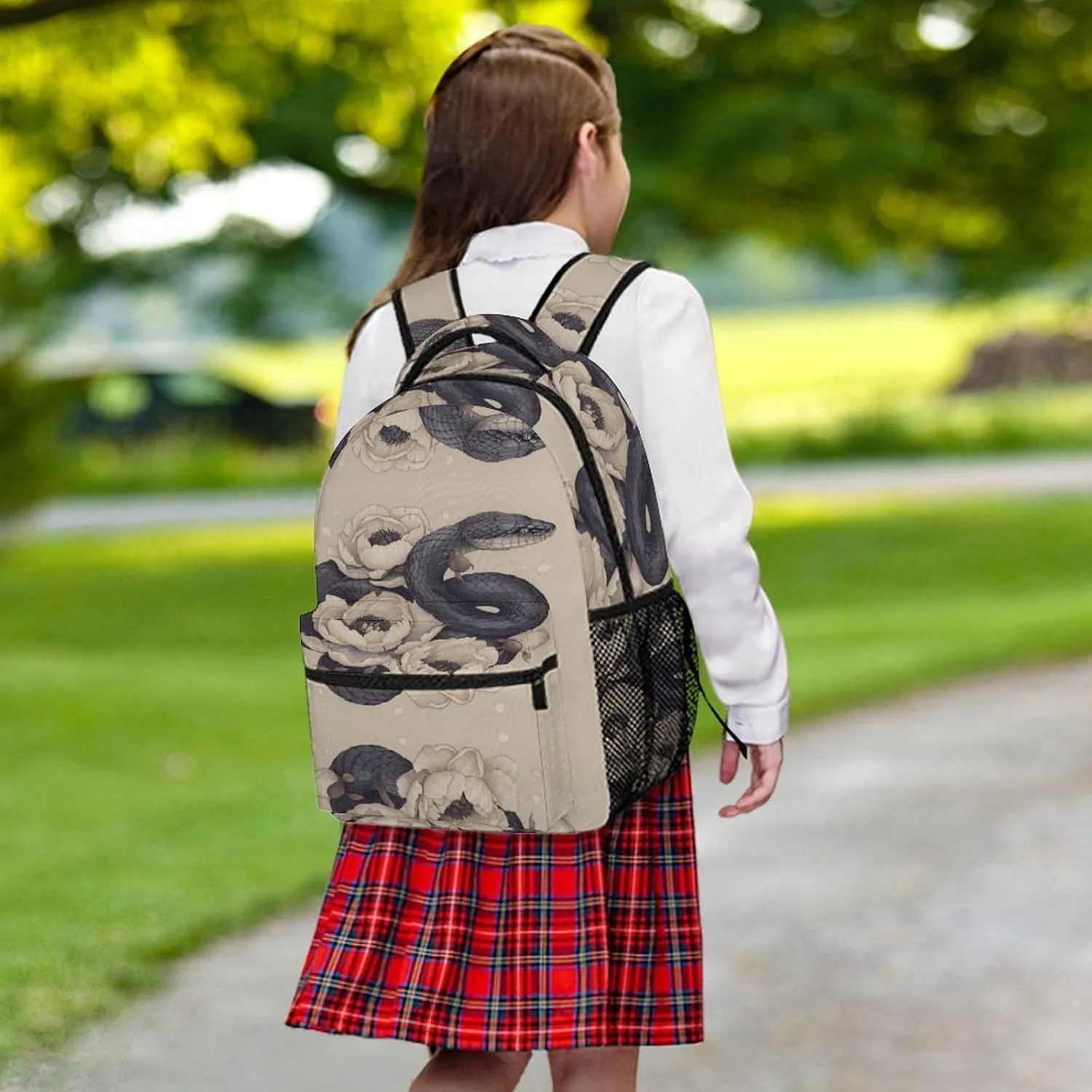 Small Backpacks Personalized Black Snake And Flower Printing Travel Bag Lightweight Travel Backpack For Women Men