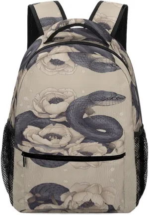 Small Backpacks Personalized Black Snake And Flower Printing Travel Bag Lightweight Travel Backpack For Women Men