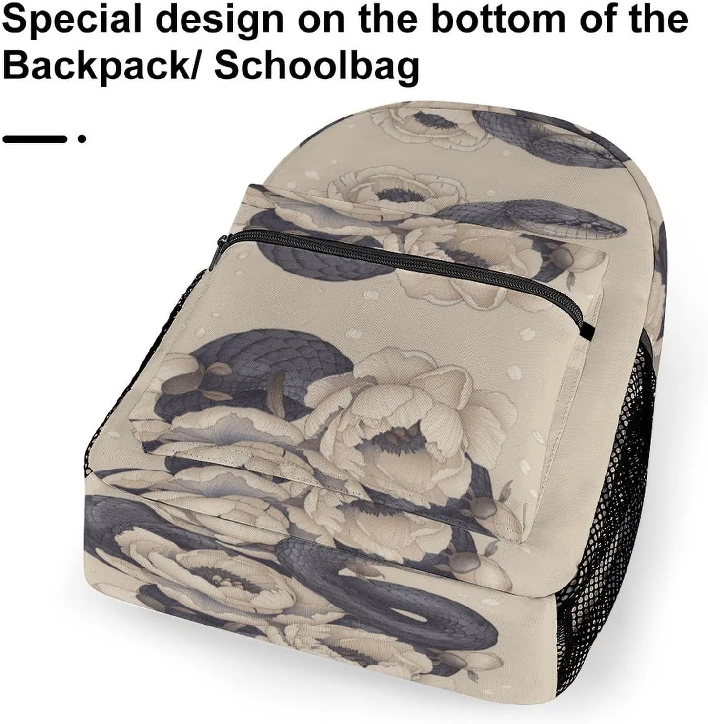 Small Backpacks Personalized Black Snake And Flower Printing Travel Bag Lightweight Travel Backpack For Women Men