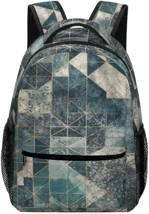 Small Backpacks Personalized Blue And Gray Geometry Printing Travel Bag Lightweight Travel Backpack For Women Men