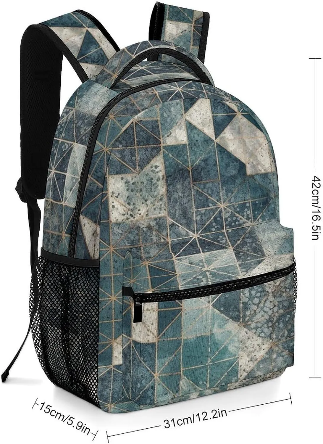 Small Backpacks Personalized Blue And Gray Geometry Printing Travel Bag Lightweight Travel Backpack For Women Men