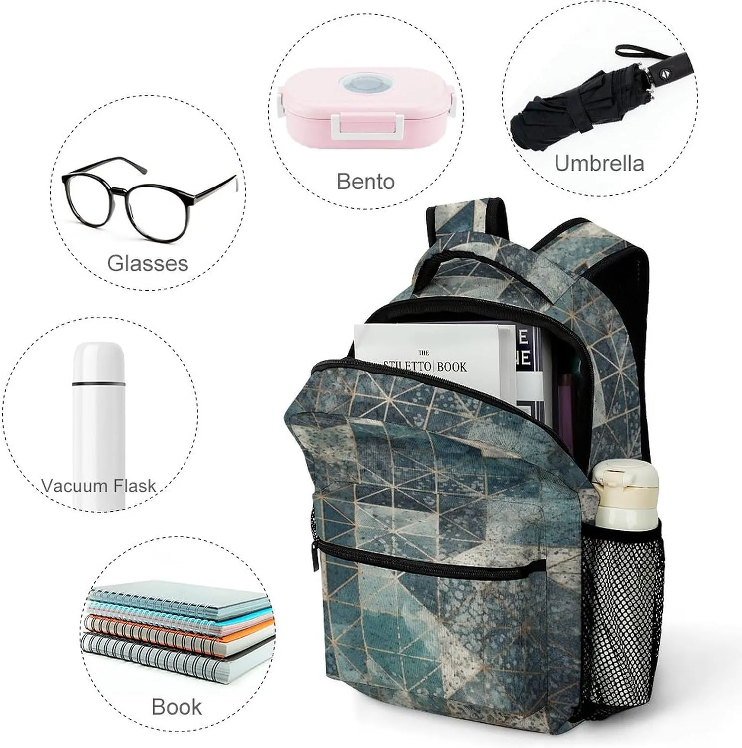 Small Backpacks Personalized Blue And Gray Geometry Printing Travel Bag Lightweight Travel Backpack For Women Men