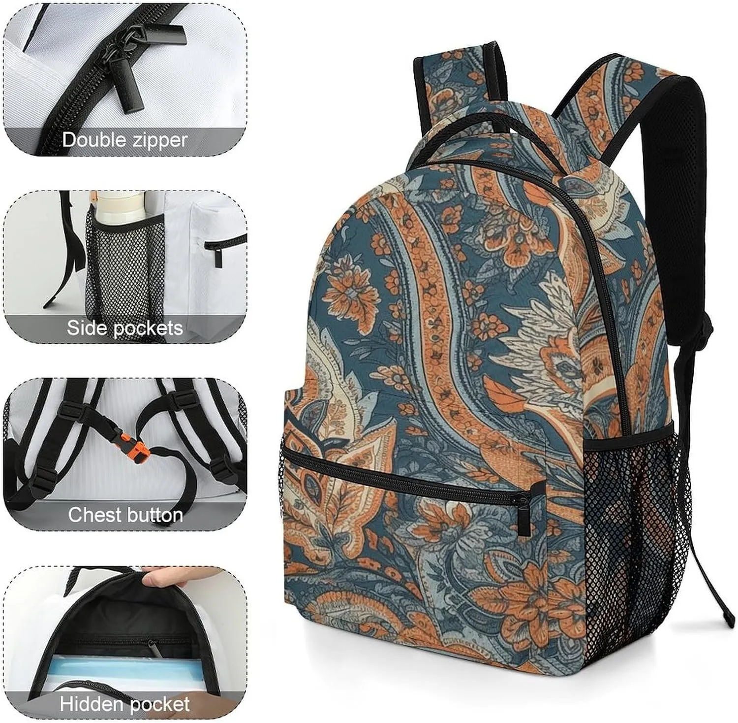 Small Backpacks Personalized Blue Lush Plants Printing Travel Bag Lightweight Travel Backpack For Women Men