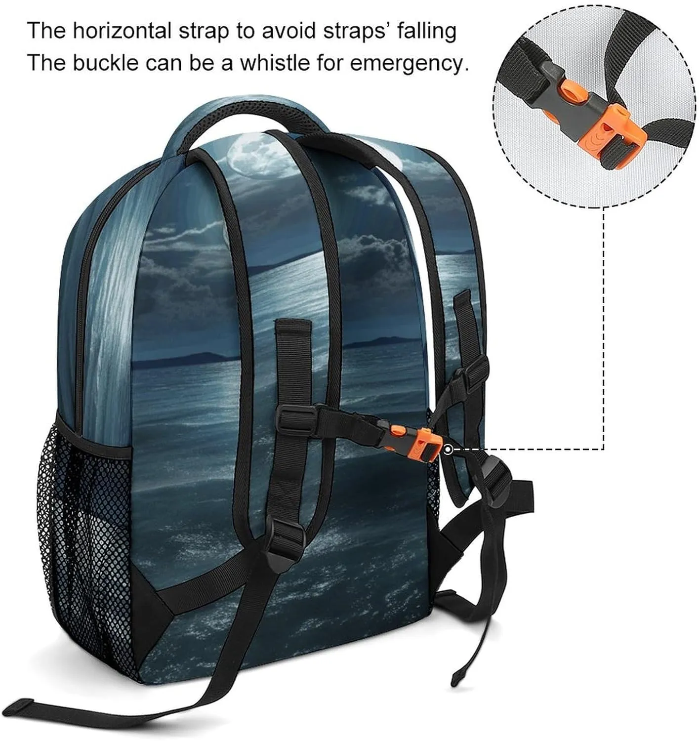 Small Backpacks Personalized Moon And Sea Printing Travel Bag Lightweight Travel Backpack For Women Men