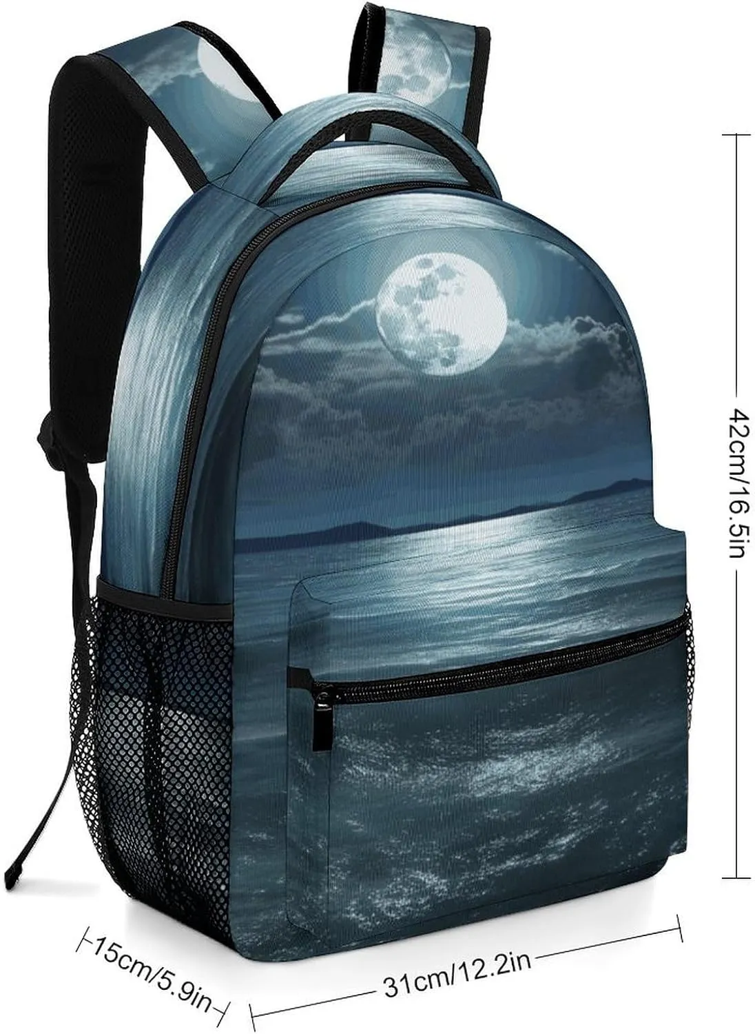 Small Backpacks Personalized Moon And Sea Printing Travel Bag Lightweight Travel Backpack For Women Men