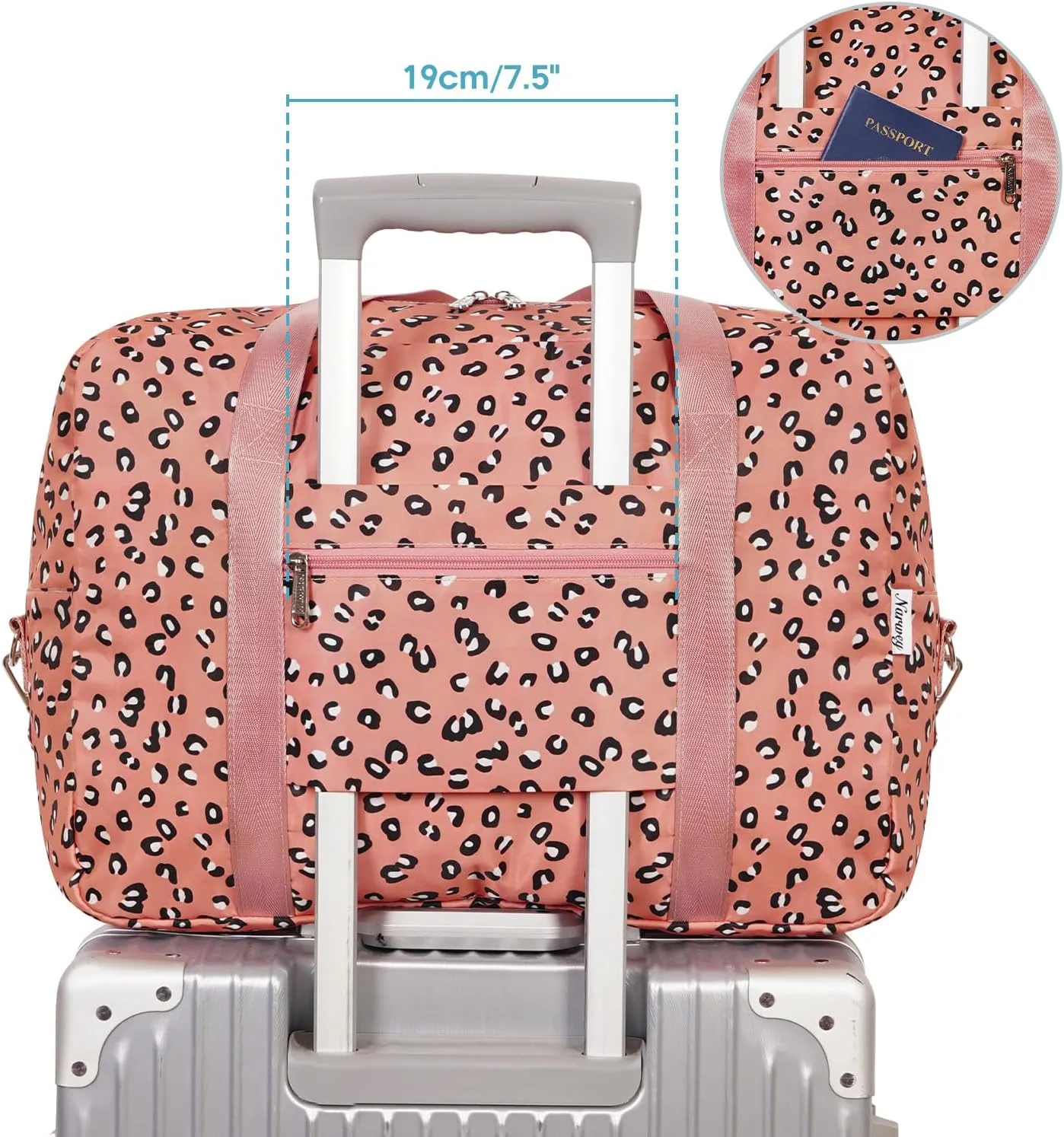 Small Carry On Bag For Spirit Airlines Personal Item Bag 18x14x8 Foldable Travel Duffel Bag Underseat Carry on Luggage for Women and Men 25L (Orange Leopard)