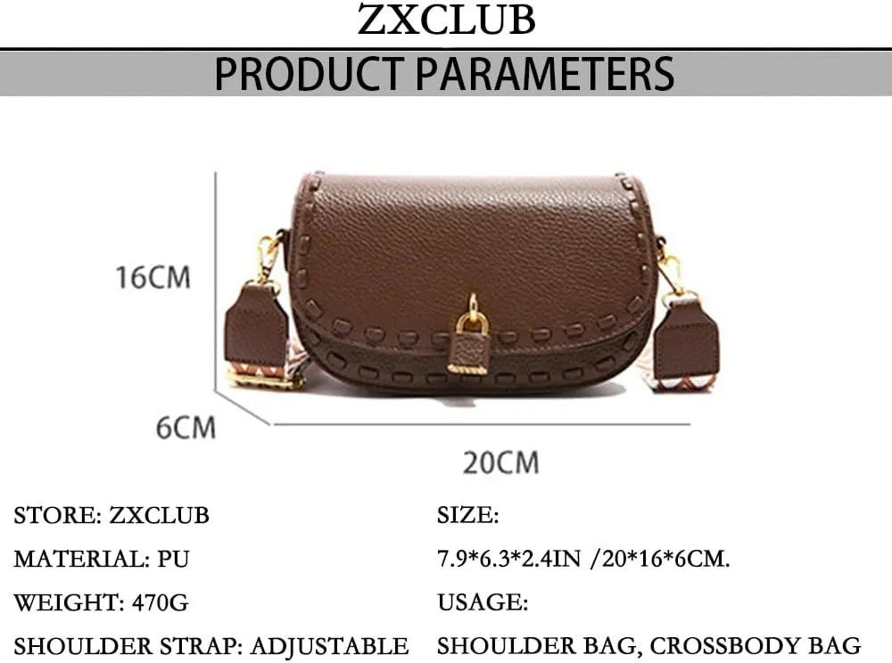 Small Leather Saddle Shoulder Bag with Guitar Strap Trendy Flap Saddle Purses Trendy Vegan Leather Crossbody Bag