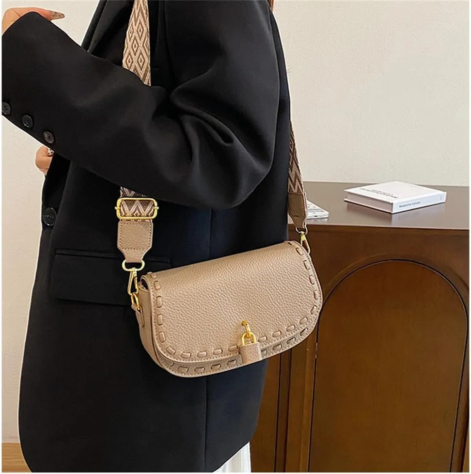 Small Leather Saddle Shoulder Bag with Guitar Strap Trendy Flap Saddle Purses Trendy Vegan Leather Crossbody Bag