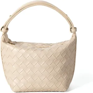 Small Size Leather Woven Women's Tote Bag ，Woven Leather Mini Lightweight Luxury Crossbody