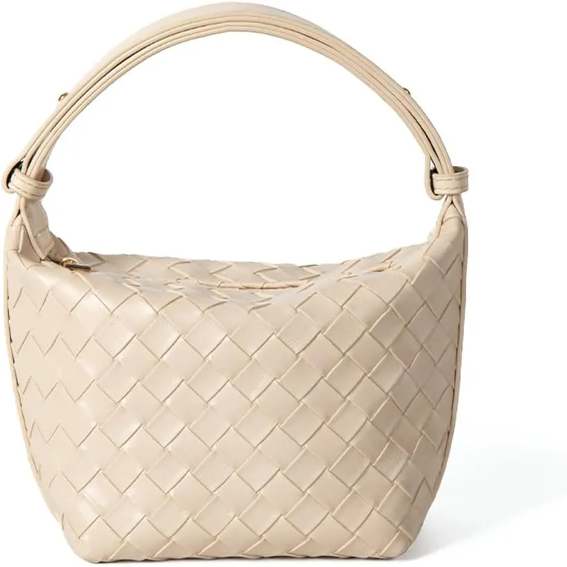 Small Size Leather Woven Women's Tote Bag ，Woven Leather Mini Lightweight Luxury Crossbody