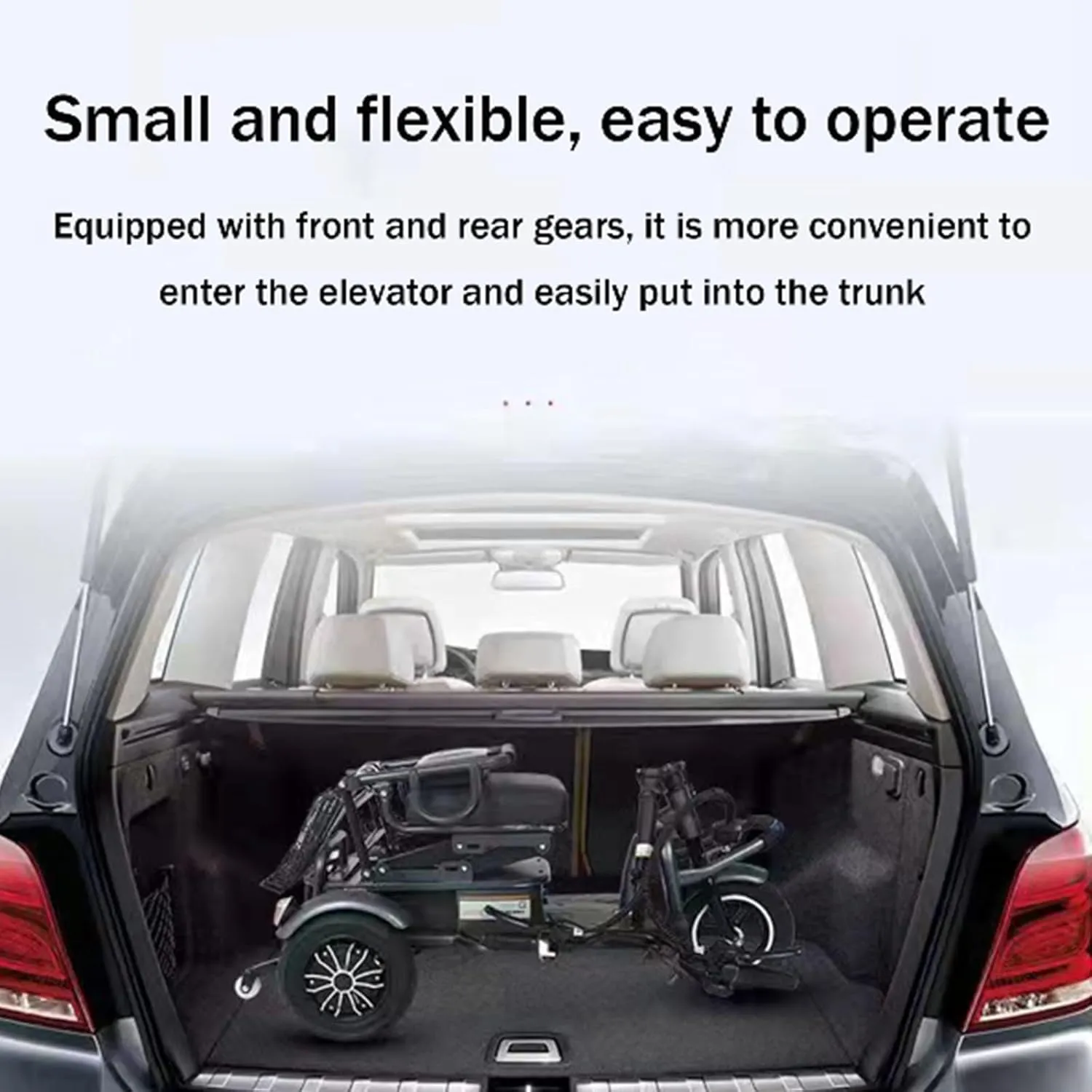 Small Three-Wheeled Folding Scooter, Double Shopping Cart, Battery Car for The Elderly, Three-Wheeled Mini Electric Car,Grey