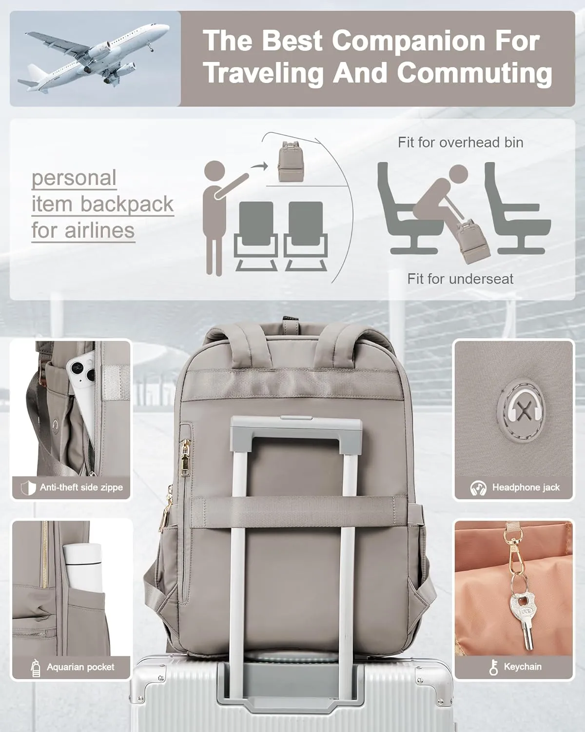 Small Travel Backpack For Women Carry On Backpack For Traveling On Airplane Laptop Work Teacher Backpacks For Men Personal Item Travel Bag Khaki