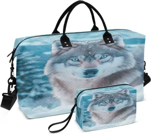 Snow Wolf Lightning Blue Travel Duffel Bag with Toiletry Bag Weekender Bag for Carry on Sports Gym Bag for Travel Gym Yoga