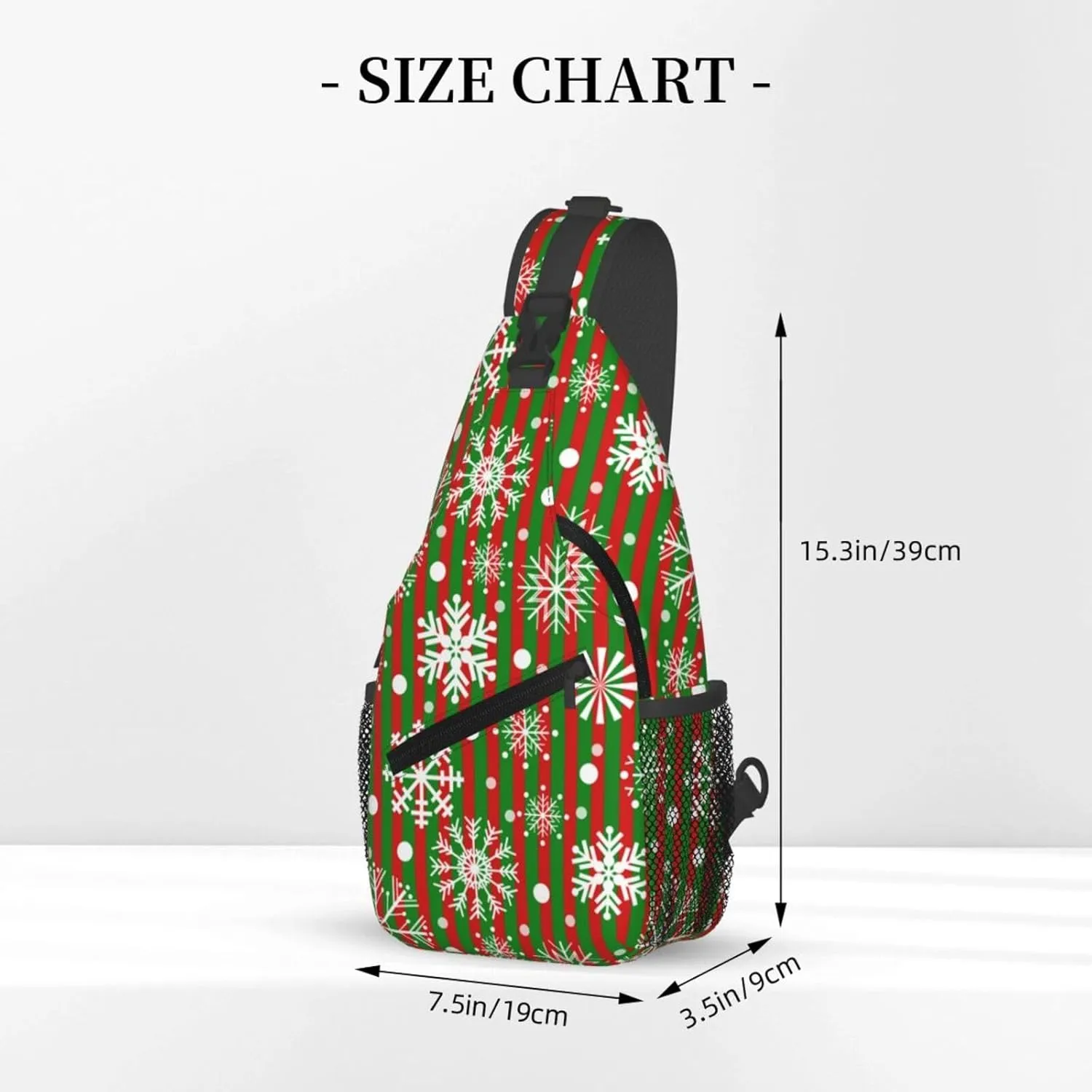 Snowflakes Red Green Stripes Christmas Cross Chest Bag Diagonally Hiking Crossbody Bag Travel Shoulder Daypack Lightweight Sling Backpack Cycling Daypacks Fitness Chest Backpacks
