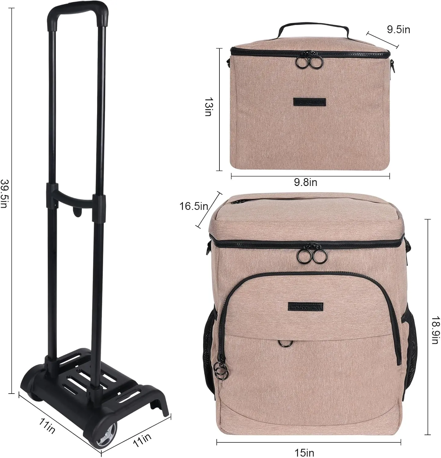 Soft Cooler with Wheels - Double Layer with Lunch Bag Collapsible Rolling Cooler, Large Removable Leakproof Portable Ice Packs for Camping Picnic Beach Travel