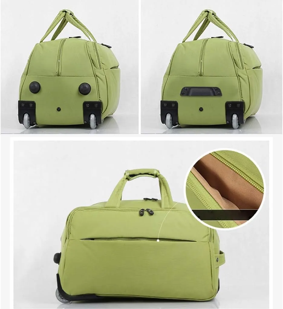 Soft Overnight Weekender Bags, Rolling Tote Travel Bag Suitcases with Wheels, Waterproof Rolling Duffel Bag Wheeled Business Carry on Luggage for Women (Color : Green, Size : 22inch)