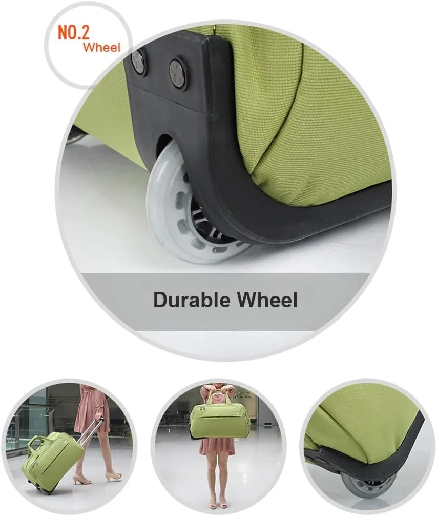 Soft Overnight Weekender Bags, Rolling Tote Travel Bag Suitcases with Wheels, Waterproof Rolling Duffel Bag Wheeled Business Carry on Luggage for Women (Color : Green, Size : 22inch)