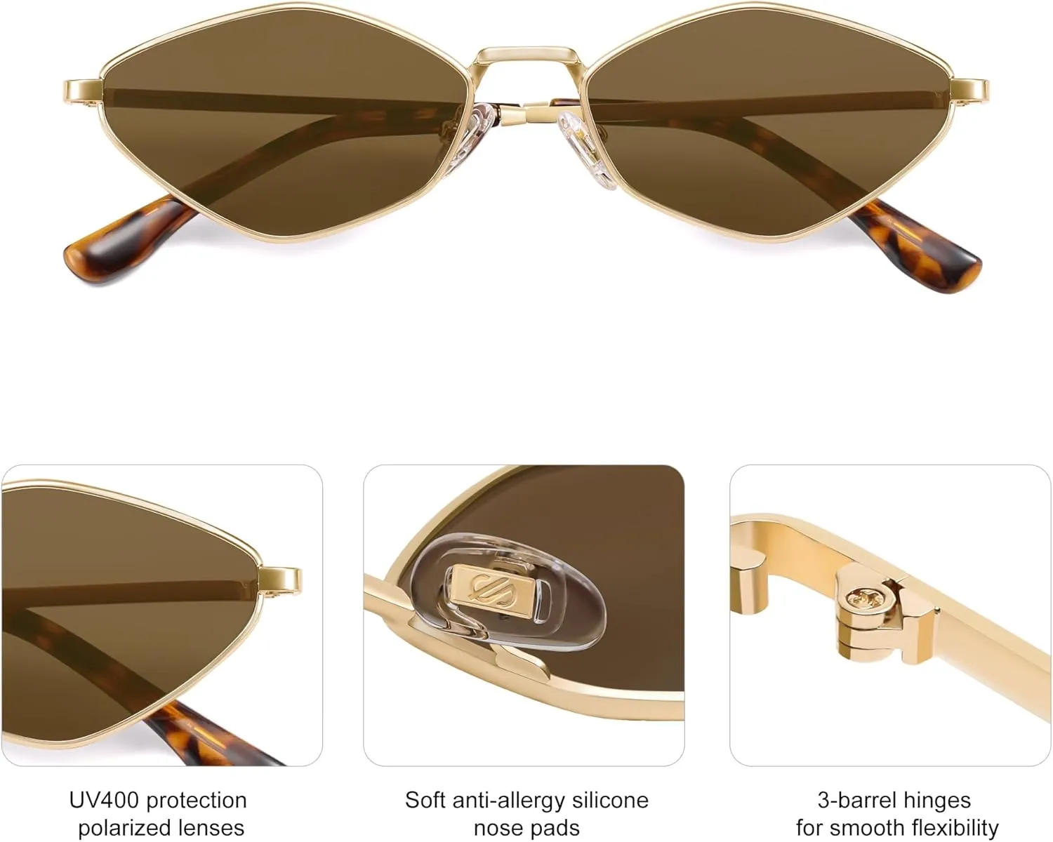 SOJOS Retro Small Polarized Sunglasses Womens Mens Vintage Narrow Irregular Shades UV400 SJ1233