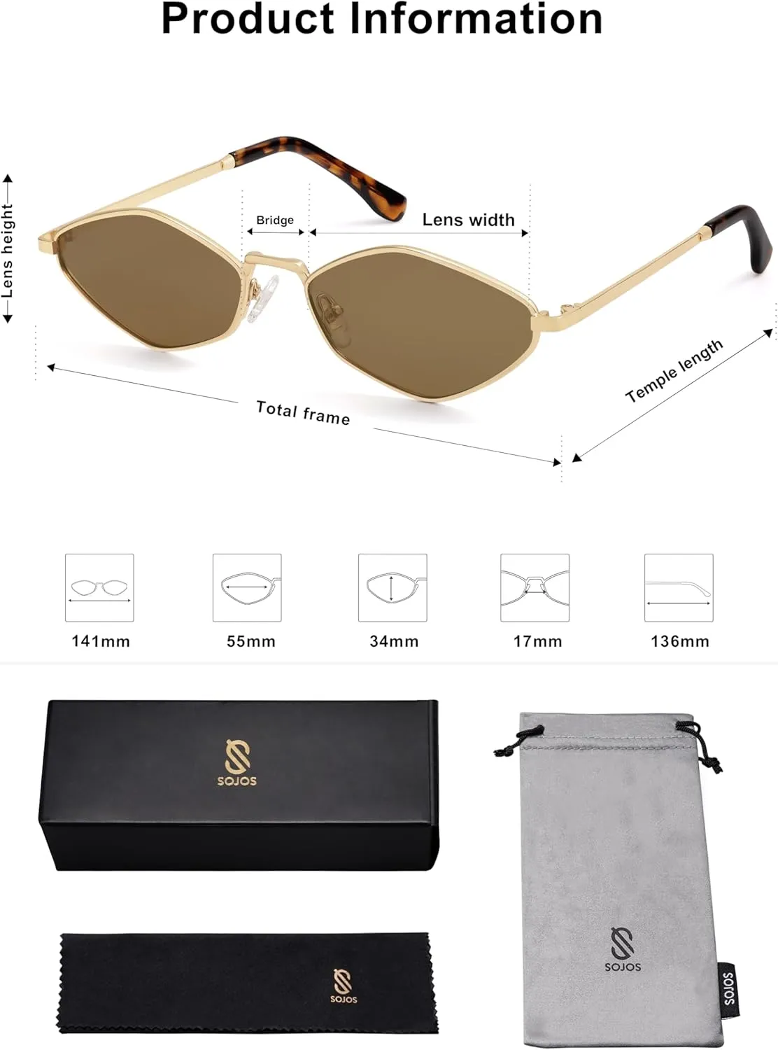 SOJOS Retro Small Polarized Sunglasses Womens Mens Vintage Narrow Irregular Shades UV400 SJ1233