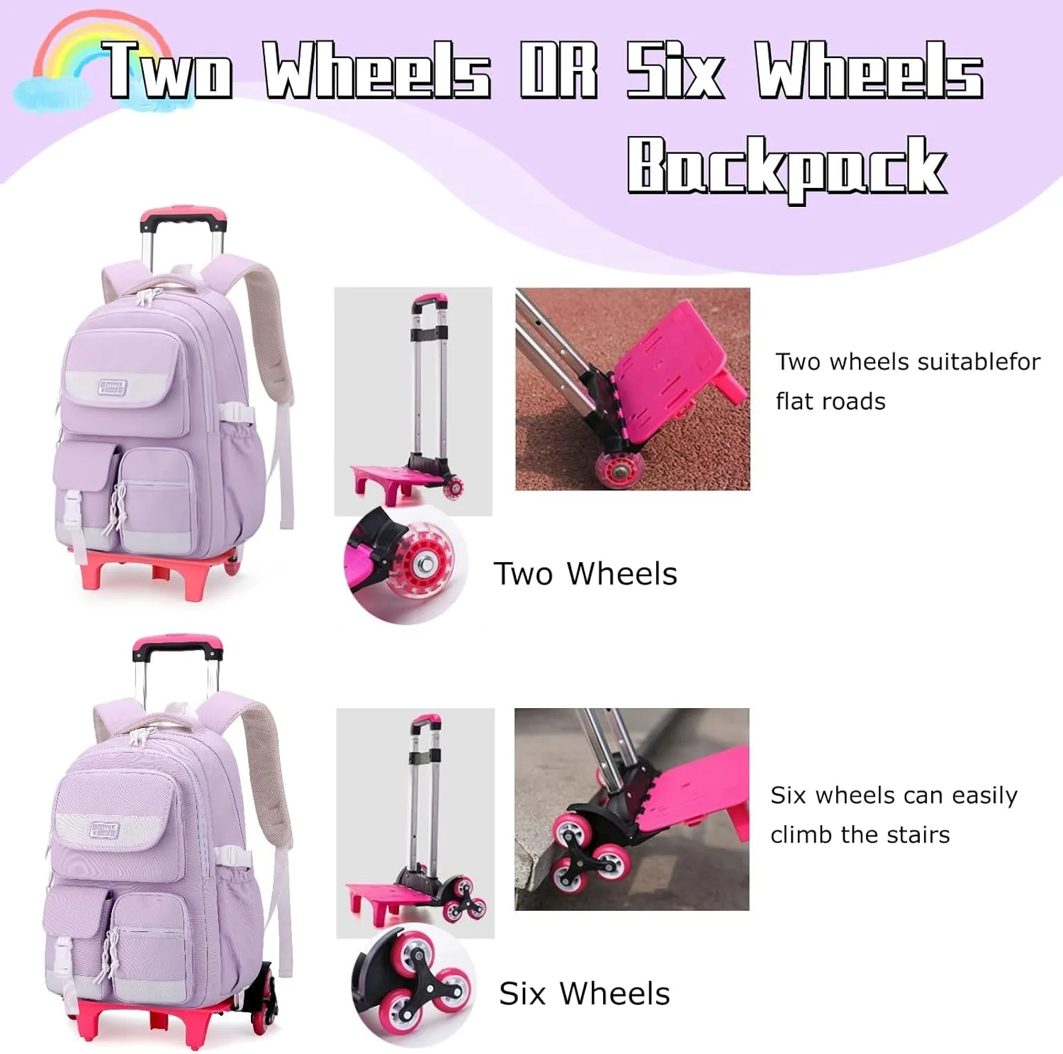 Solid Color Rolling Backpack for Girls Boys Cute Elementary school bag with wheels,Brown Trolley Bags for Travel
