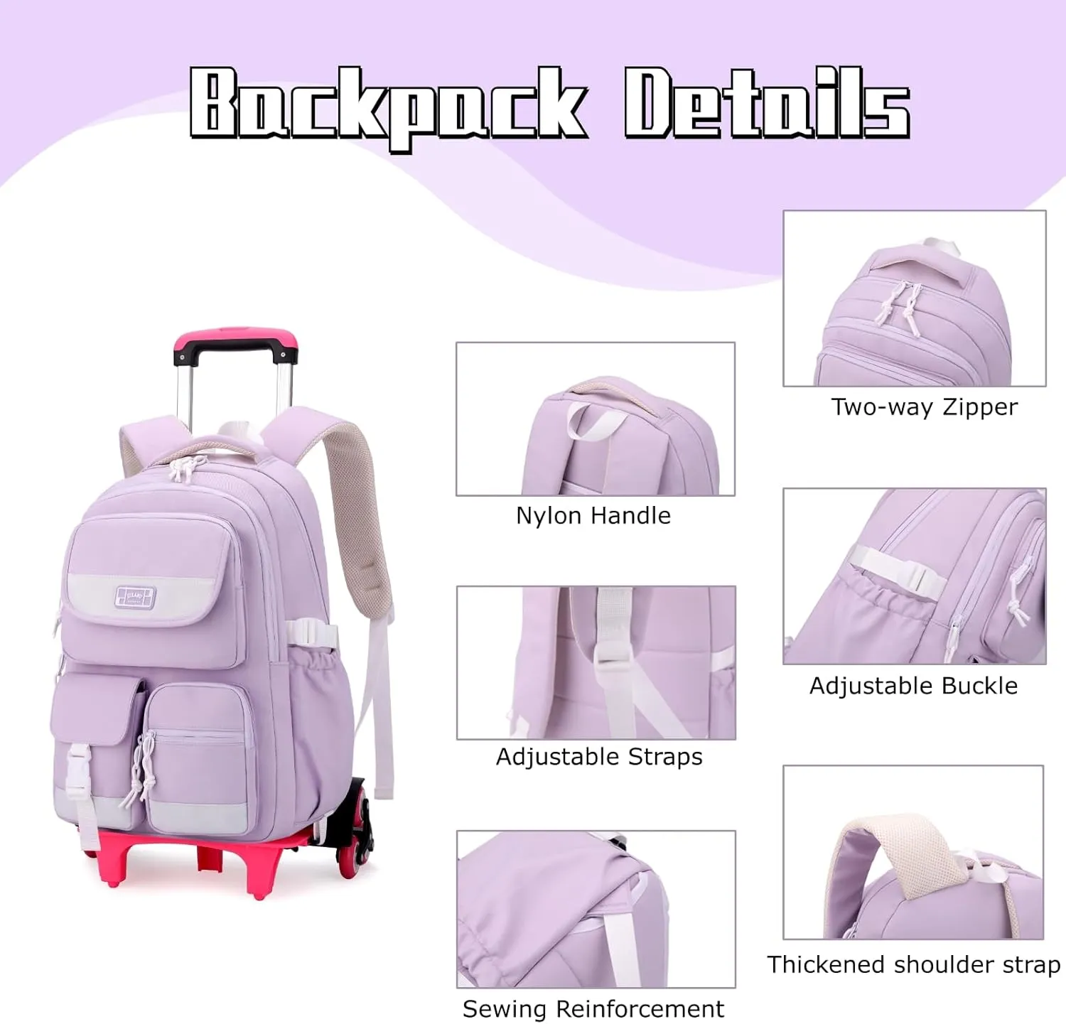 Solid Color Rolling Backpack for Girls Boys Cute Elementary school bag with wheels,Brown Trolley Bags for Travel