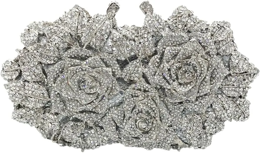 Solyinne Evening Bag for Woman Rose Flower Rhinestone Purse Party Wedding Cocktail Handbags Bling Purse