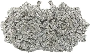 Solyinne Evening Bag for Woman Rose Flower Rhinestone Purse Party Wedding Cocktail Handbags Bling Purse