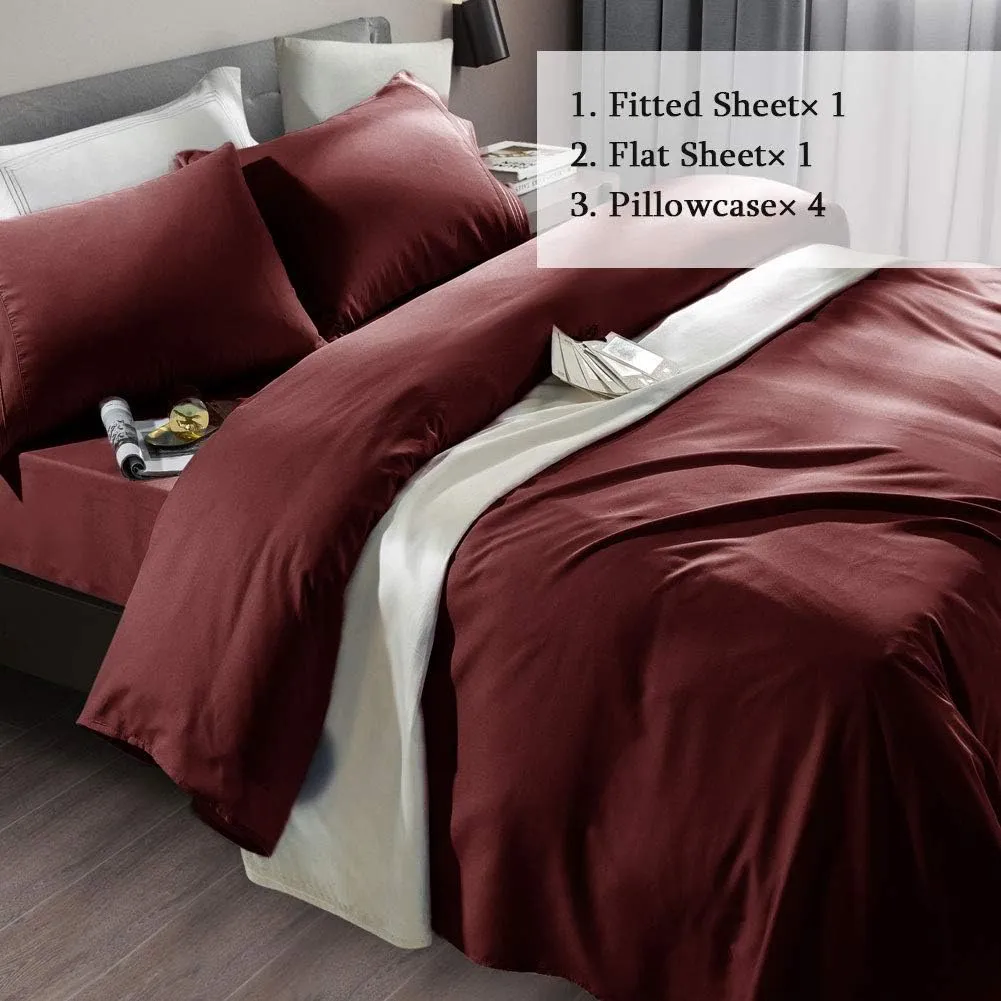 SONORO KATE Bed Sheet Set Super Soft Microfiber 1800 Thread Count Luxury Egyptian Sheets Fit 18-24 Inch Deep Pocket Mattress Wrinkle-6 Piece (Burgundy, Queen)