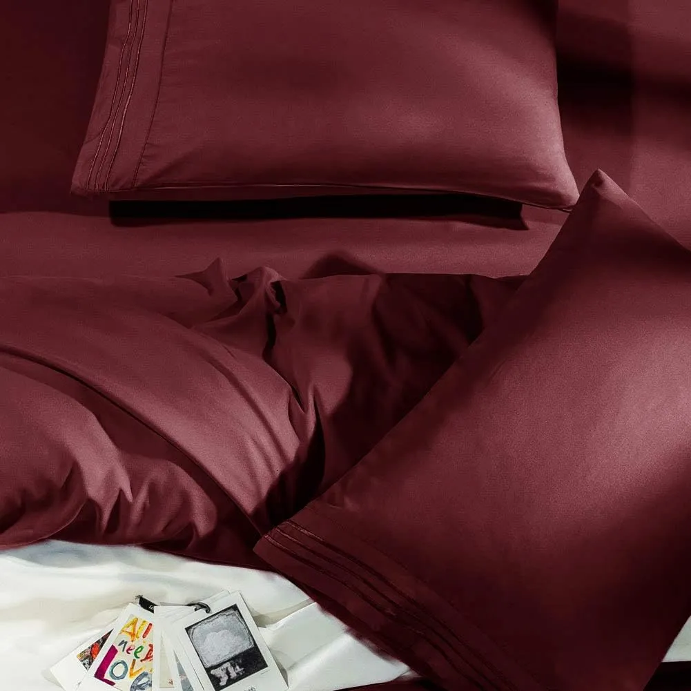 SONORO KATE Bed Sheet Set Super Soft Microfiber 1800 Thread Count Luxury Egyptian Sheets Fit 18-24 Inch Deep Pocket Mattress Wrinkle-6 Piece (Burgundy, Queen)