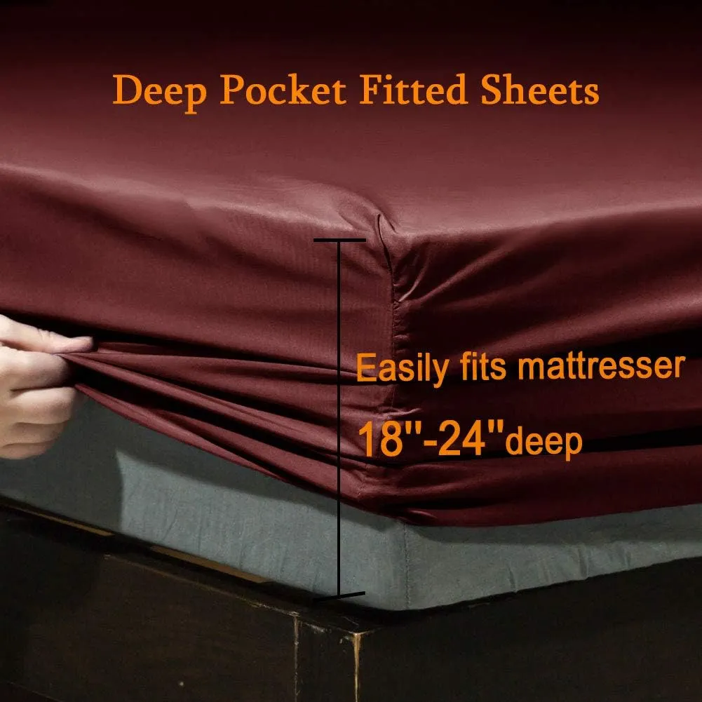 SONORO KATE Bed Sheet Set Super Soft Microfiber 1800 Thread Count Luxury Egyptian Sheets Fit 18-24 Inch Deep Pocket Mattress Wrinkle-6 Piece (Burgundy, Queen)