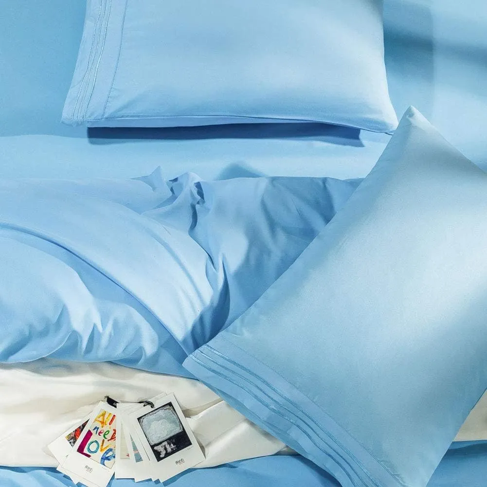 SONORO KATE Bed Sheet Set Super Soft Microfiber 1800 Thread Count Luxury Egyptian Sheets Fit 18-24 Inch Deep Pocket Mattress Wrinkle-6 Piece (Lake Blue, Full)