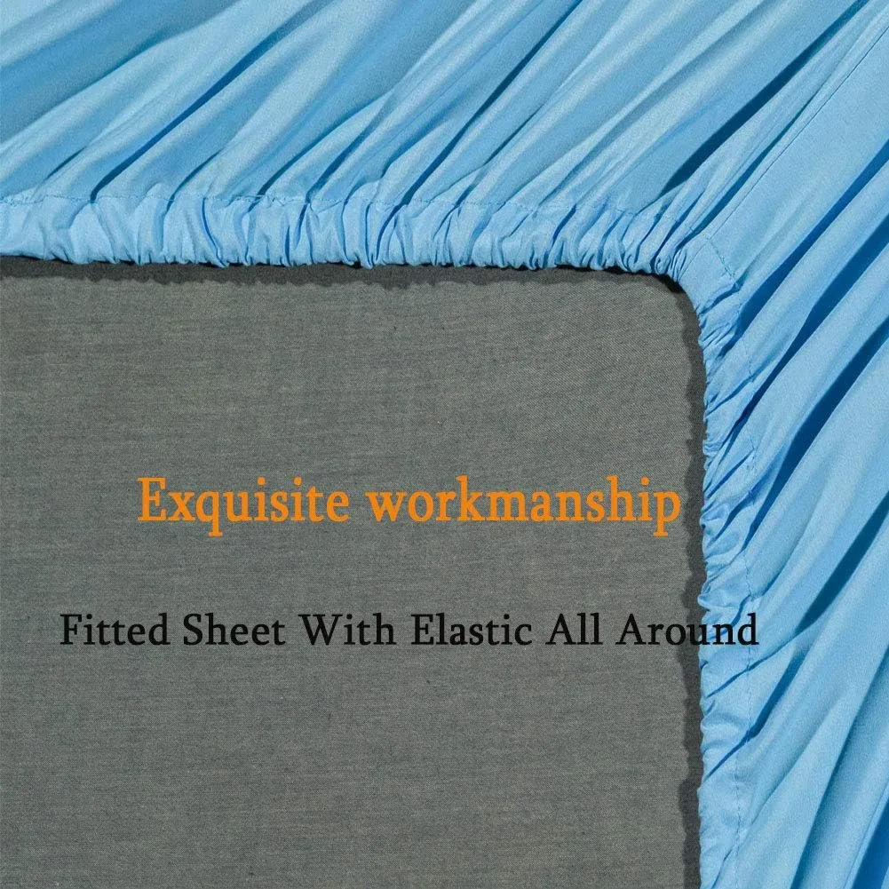 SONORO KATE Bed Sheet Set Super Soft Microfiber 1800 Thread Count Luxury Egyptian Sheets Fit 18-24 Inch Deep Pocket Mattress Wrinkle-6 Piece (Lake Blue, Full)