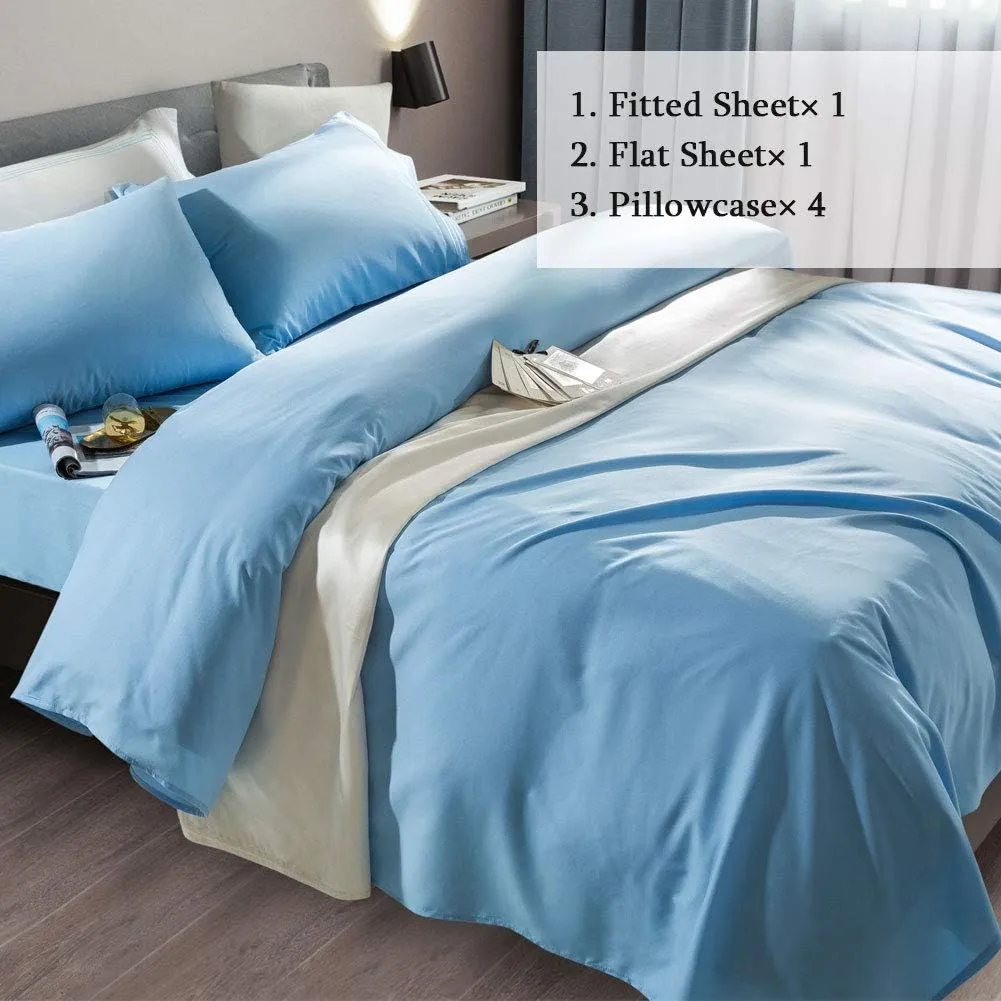 SONORO KATE Bed Sheet Set Super Soft Microfiber 1800 Thread Count Luxury Egyptian Sheets Fit 18-24 Inch Deep Pocket Mattress Wrinkle-6 Piece (Lake Blue, Full)