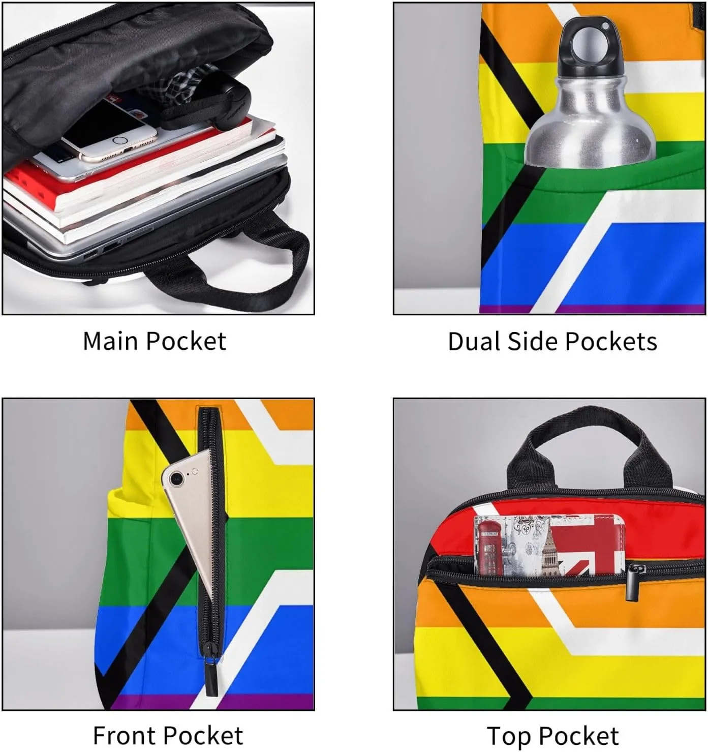 South Africa LGBT Rainbow Gay Pride Flag Casual Laptop Backpack Travel Rucksack Sports Daypack Adjustable Strap Bags with Multi-Pockets for Working Running Camping