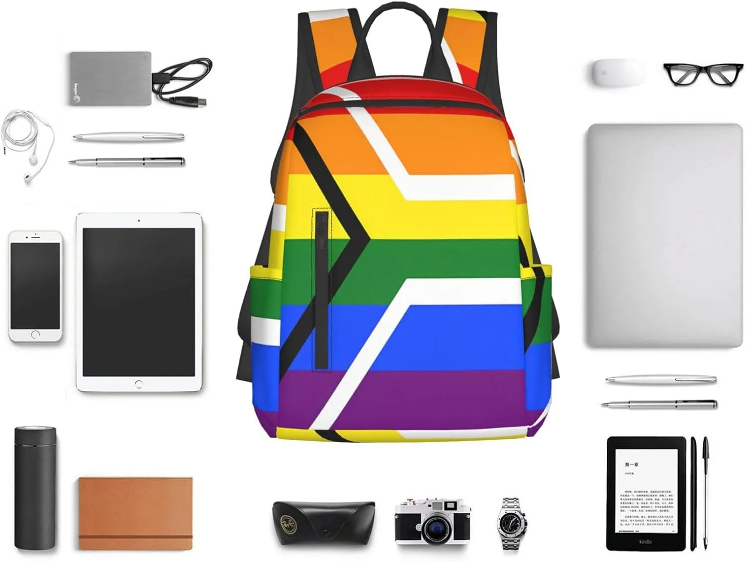 South Africa LGBT Rainbow Gay Pride Flag Casual Laptop Backpack Travel Rucksack Sports Daypack Adjustable Strap Bags with Multi-Pockets for Working Running Camping