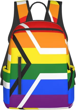 South Africa LGBT Rainbow Gay Pride Flag Casual Laptop Backpack Travel Rucksack Sports Daypack Adjustable Strap Bags with Multi-Pockets for Working Running Camping