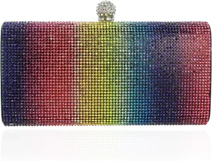 SP Sophia Collection Elegant Rectangle Rhinestone Crystal Hand Clutch Evening Chain Strap Crossbody Bag for Parties