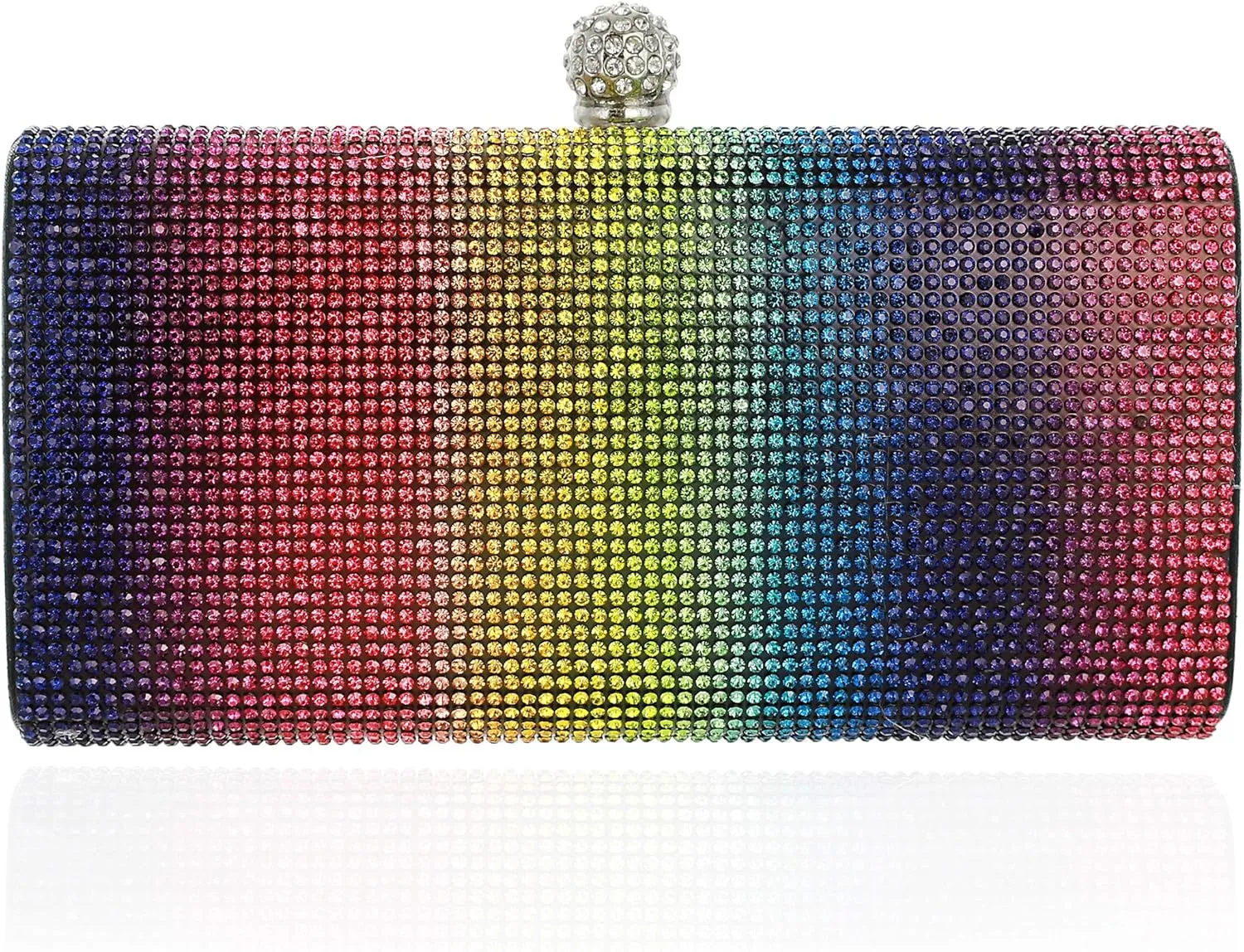 SP Sophia Collection Elegant Rectangle Rhinestone Crystal Hand Clutch Evening Chain Strap Crossbody Bag for Parties