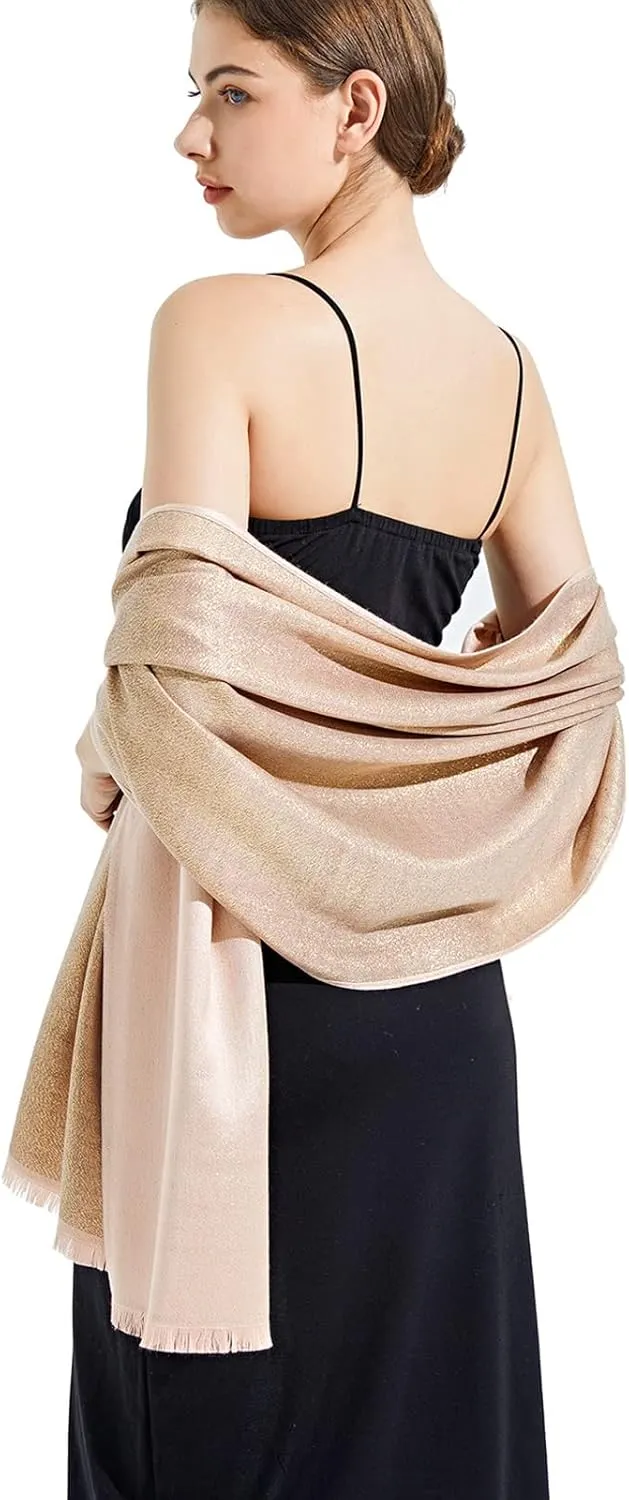 Sparkling Metallic Pashmina Shawl Wraps Scarf for Evening Party Bridal Wedding Formal Dresses