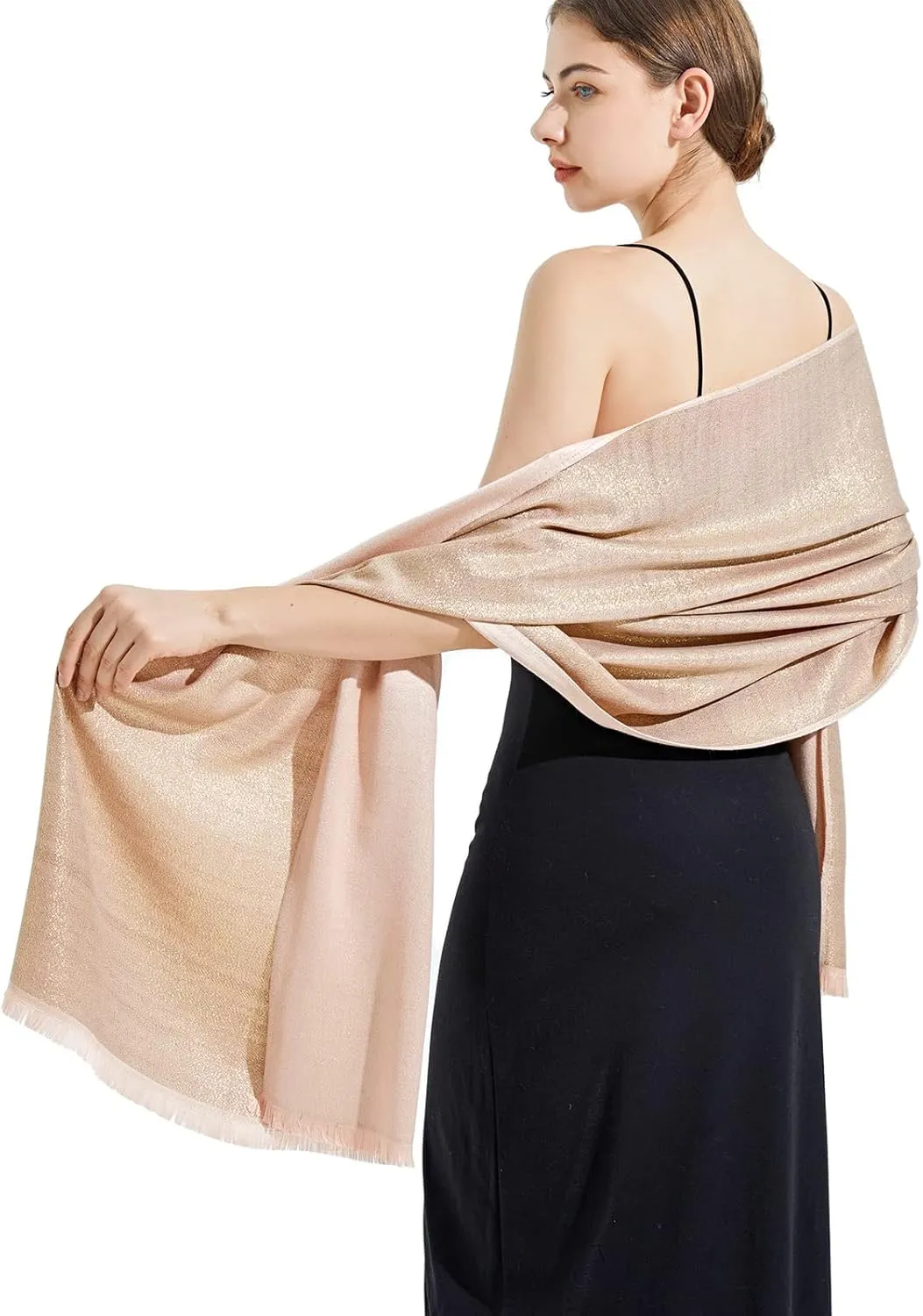 Sparkling Metallic Pashmina Shawl Wraps Scarf for Evening Party Bridal Wedding Formal Dresses