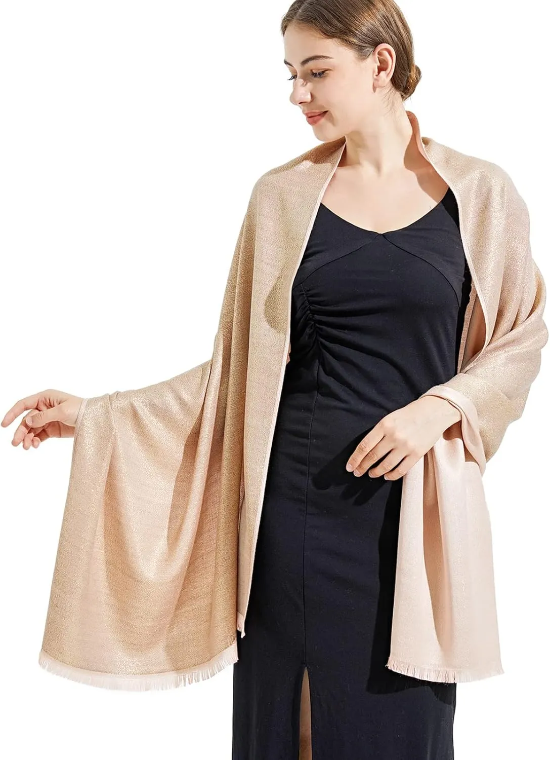 Sparkling Metallic Pashmina Shawl Wraps Scarf for Evening Party Bridal Wedding Formal Dresses