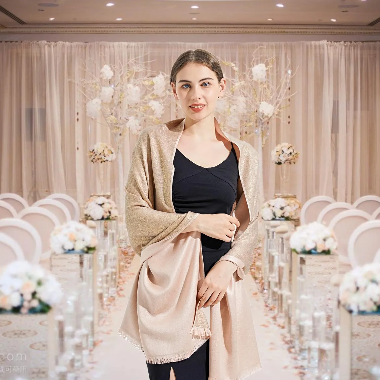 Sparkling Metallic Pashmina Shawl Wraps Scarf for Evening Party Bridal Wedding Formal Dresses