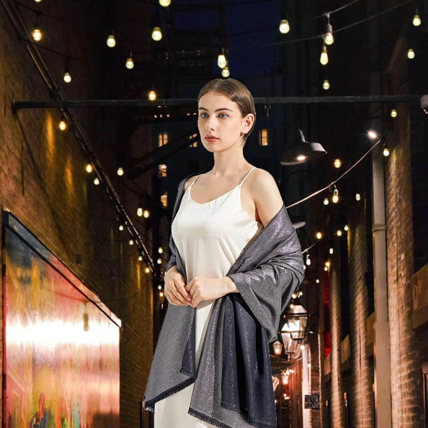 Sparkling Metallic Pashmina Shawl Wraps Scarf for Evening Party Bridal Wedding Formal Dresses