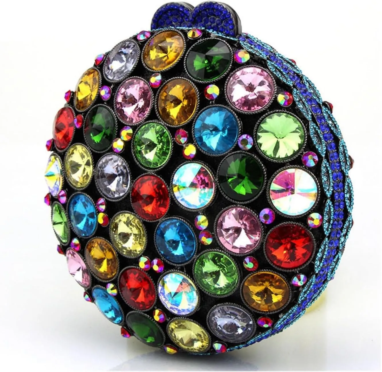 Sparkly Round Shape Evening Bag Luxury Crystal Clutch Formal Rhinestone Purse Party Wedding Cute Handbag