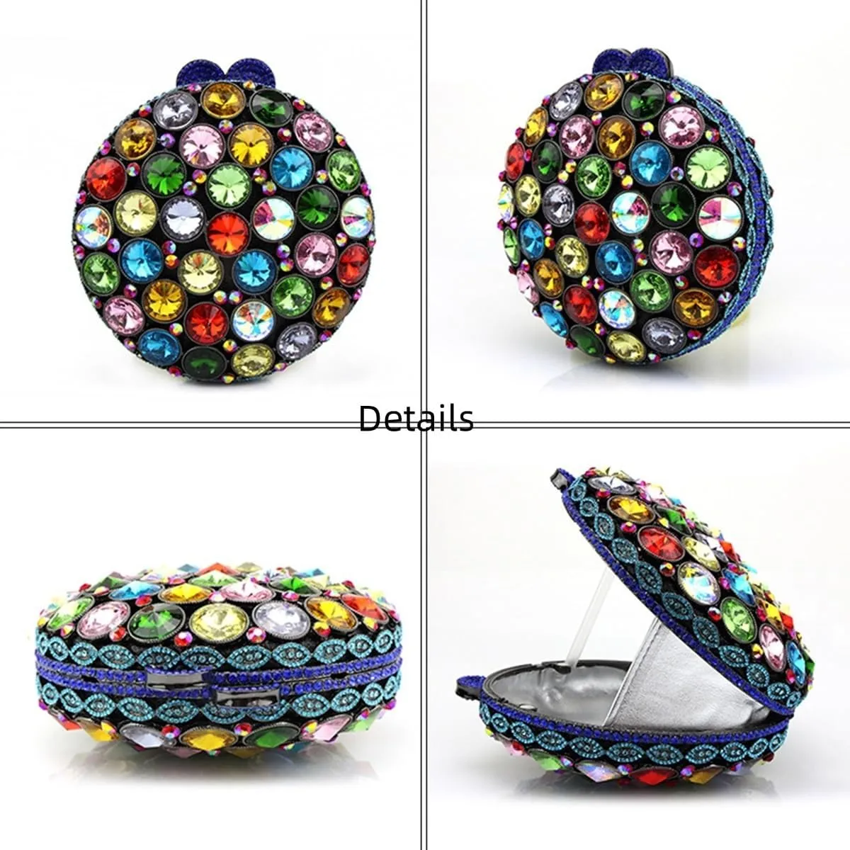 Sparkly Round Shape Evening Bag Luxury Crystal Clutch Formal Rhinestone Purse Party Wedding Cute Handbag