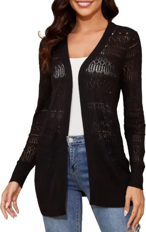 Spicy Sandia Womens Lightweight Crochet Cardigan Long Sleeve Boho Summer Sweater Beach Vacation Trendy Outfit