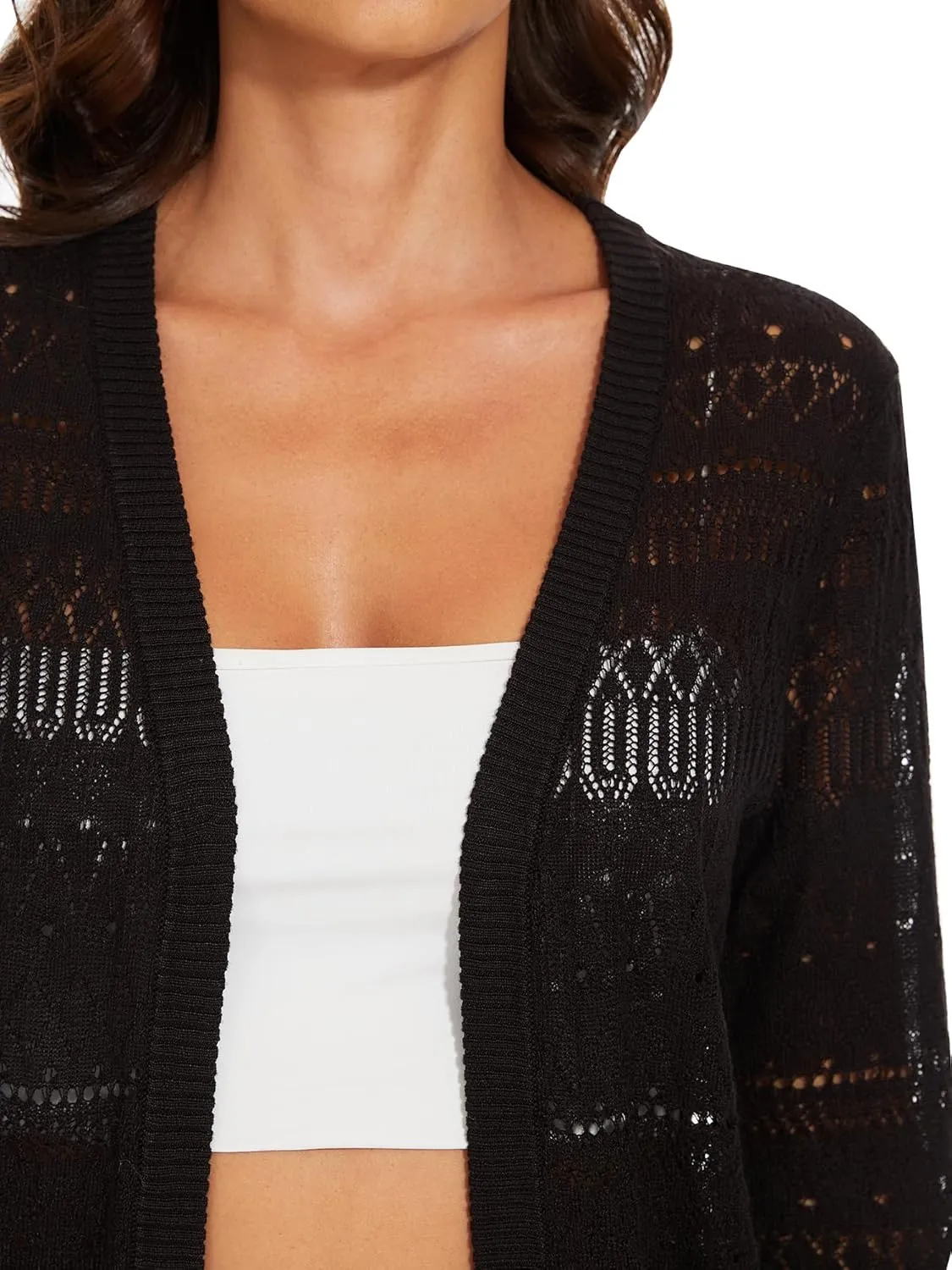 Spicy Sandia Womens Lightweight Crochet Cardigan Long Sleeve Boho Summer Sweater Beach Vacation Trendy Outfit
