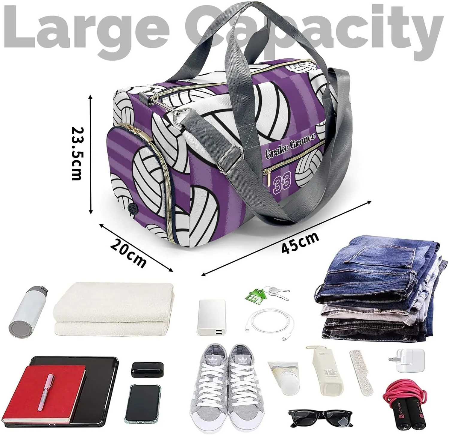 Sport Player Duffle Bag for Travel,Personalized Volleyball Stripes Purple Carry on Bag Travel Bags Overnight Weekend Gym Bag Carry On Luggage Bags